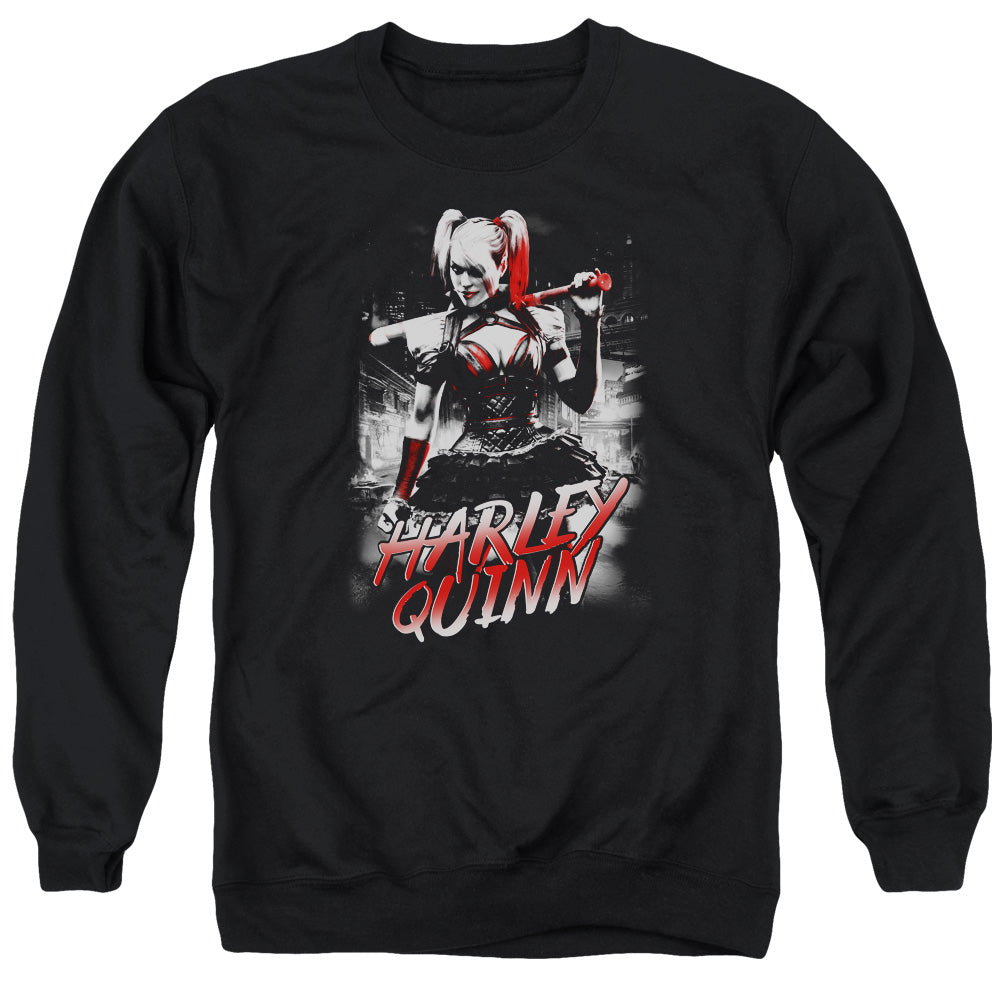 Batman Arkham Knight Quinn City Men's Crewneck 50 50 Poly Long-Sleeve T-Shirt