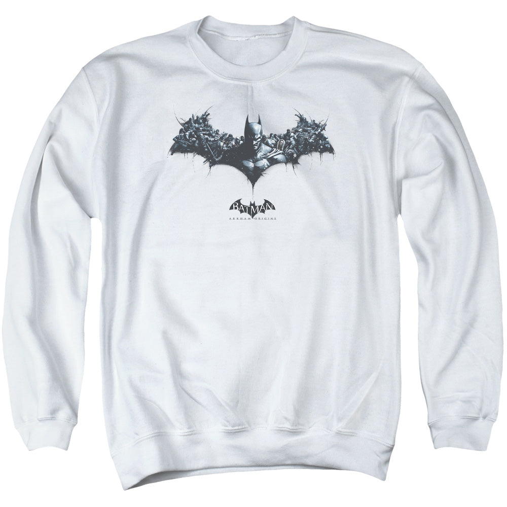 Batman Arkham Origins Bat Of Enemies Men's Crewneck 50 50 Poly Long-Sleeve T-Shirt