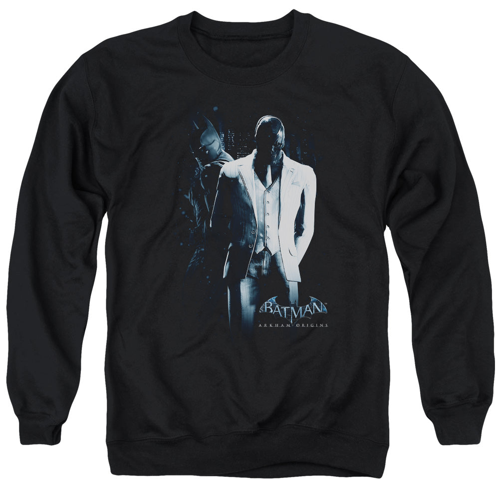 Batman Arkham Origins Black Mask Men's Crewneck 50 50 Poly Long-Sleeve T-Shirt