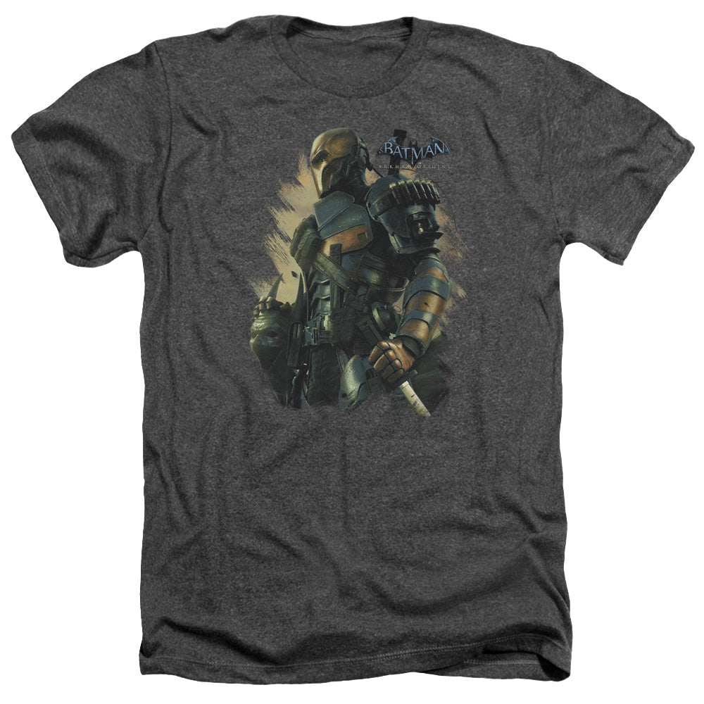 Batman Arkham Origins Deathstroke Men's 30/1 Heather 60 40 Poly Short-Sleeve T-Shirt