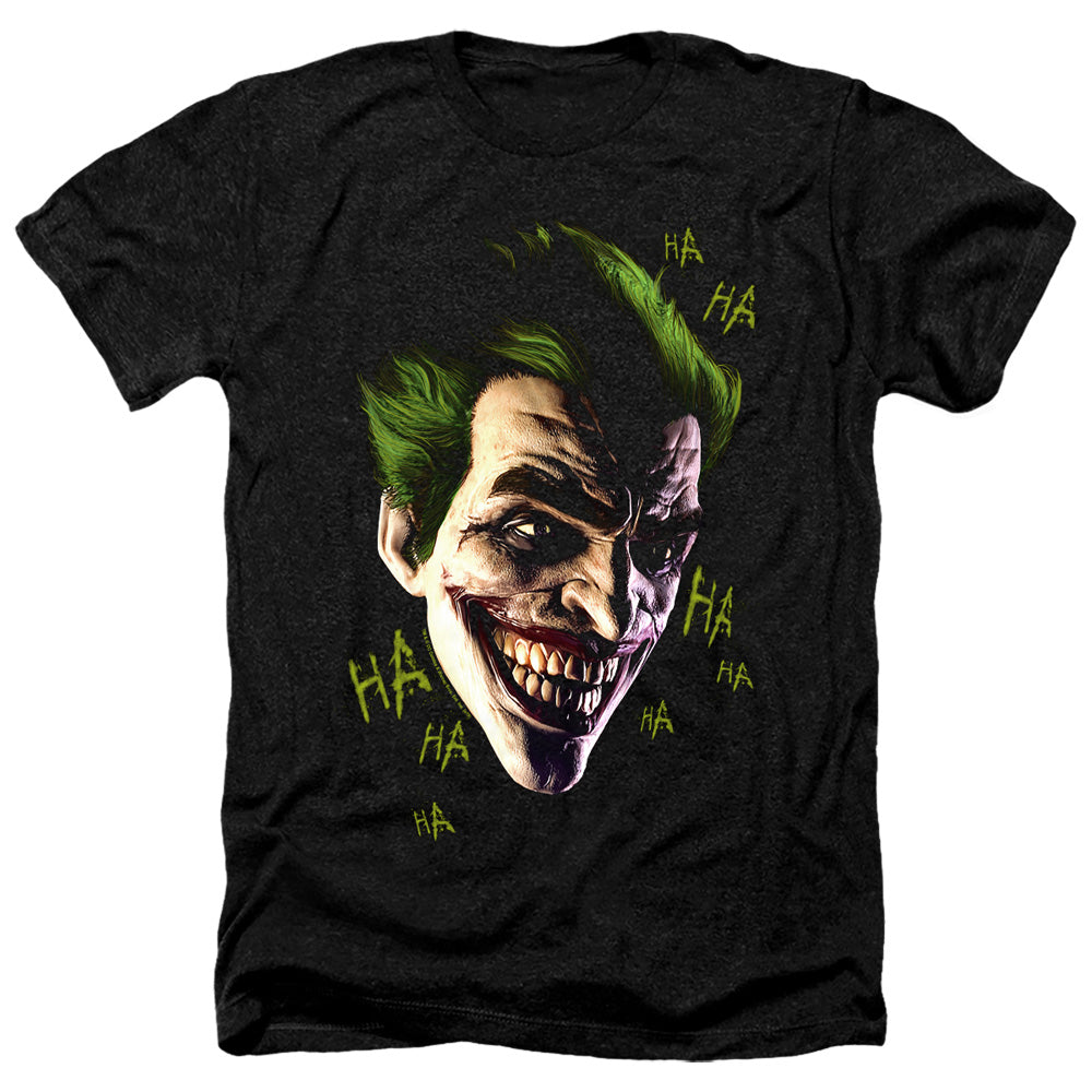 Batman Arkham Origins Joker Grim Men's 30/1 Heather 60 40 Poly Short-Sleeve T-Shirt