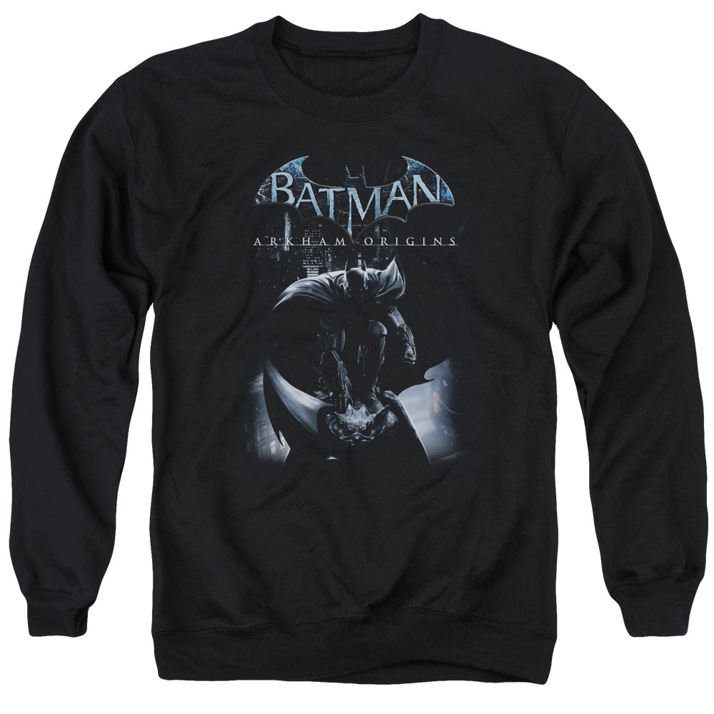 Batman Arkham Origins Perched Cat Men's Crewneck 50 50 Poly Long-Sleeve T-Shirt