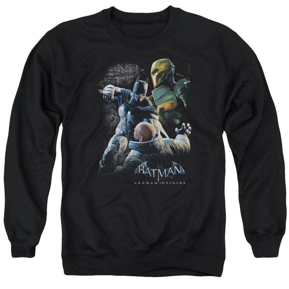 Batman Arkham Origins Punch Men's Crewneck 50 50 Poly Long-Sleeve T-Shirt