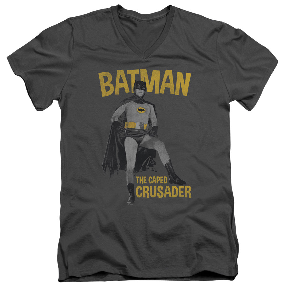 Batman Classic TV Series Caped Crusader Men's 30/1 Cotton Slim V-Neck T-Shirt