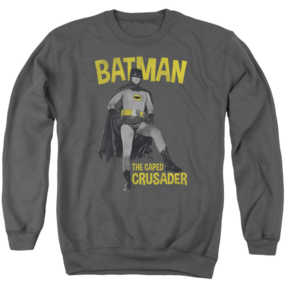 Batman Classic TV Series Caped Crusader Men's Crewneck 50 50 Poly Long-Sleeve T-Shirt