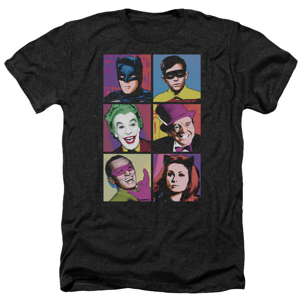 Batman Classic TV Series Pop Cast Men's 30/1 Heather 60 40 Poly Short-Sleeve T-Shirt