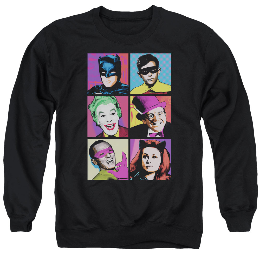 Batman Classic TV Series Pop Cast Men's Crewneck 50 50 Poly Long-Sleeve T-Shirt