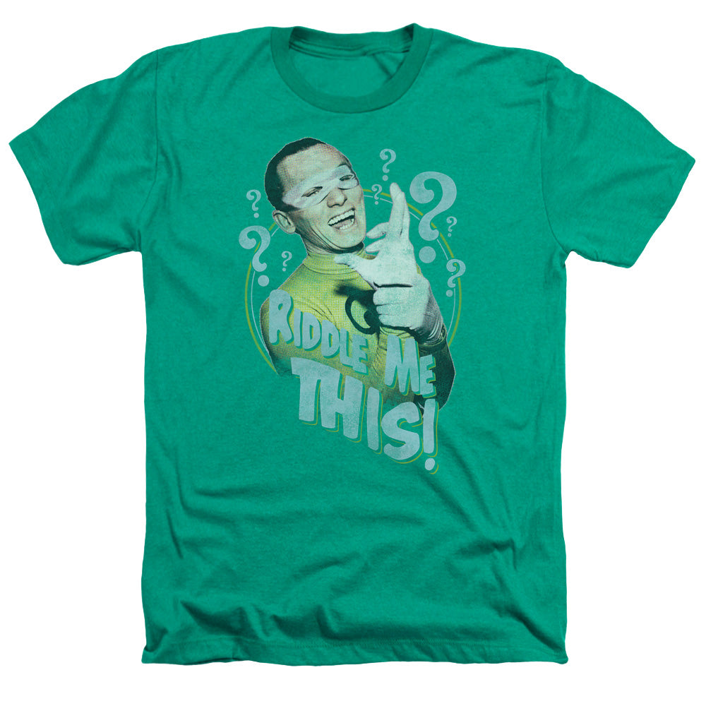Batman Classic TV Series Riddle Me This Men's 30/1 Heather 60 40 Poly Short-Sleeve T-Shirt