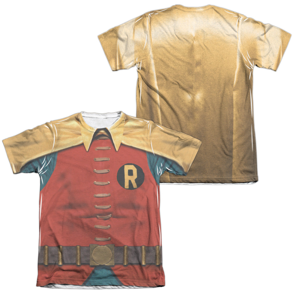 Batman Classic TV Series Robin Costume (Front/Back Print) Men's Regular Fit Poly Cotton Short-Sleeve T-Shirt