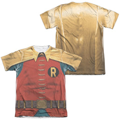 Batman Classic TV Series Robin Costume (Front/Back Print) Men's Regular Fit Poly Cotton Short-Sleeve T-Shirt