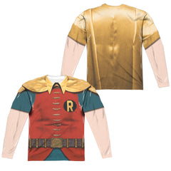 Batman Classic TV Series Robin Costume (Front/Back Print) Men's Regular Fit Polyester Long-Sleeve T-Shirt