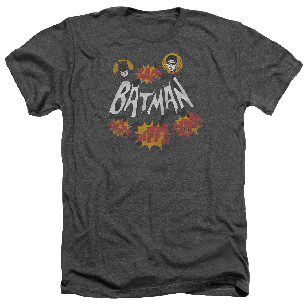 Batman Classic TV Series Sound Effects Men's 30/1 Heather 60 40 Poly Short-Sleeve T-Shirt