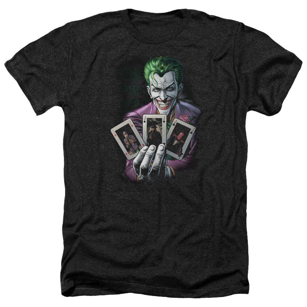Batman Comics 3 Of A Kind Men's 30/1 Heather 60 40 Poly Short-Sleeve T-Shirt