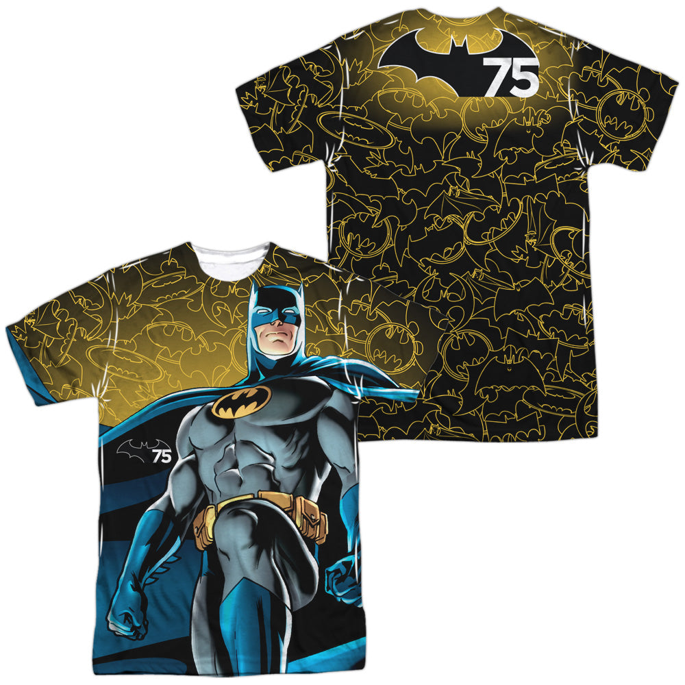 Batman Comics 75 Glow (Front/Back Print) Men's Regular Fit Polyester Short-Sleeve T-Shirt