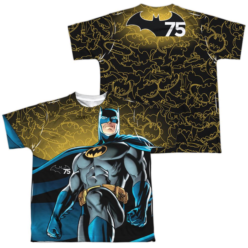 Batman Comics 75 Glow (Front/Back Print) Youth Regular Fit Poly Short-Sleeve T-Shirt