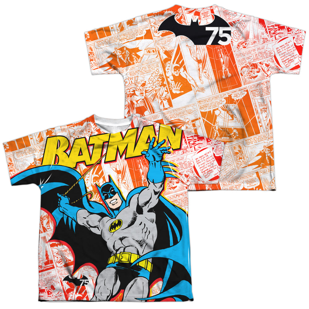 Batman Comics 75 Panels (Front/Back Print) Youth Regular Fit Poly Short-Sleeve T-Shirt