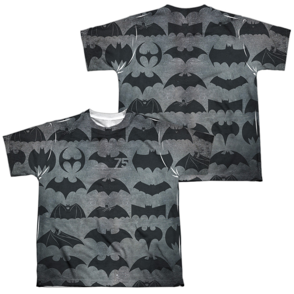Batman Comics 75 Symbols (Front/Back Print) Youth Regular Fit Poly Short-Sleeve T-Shirt