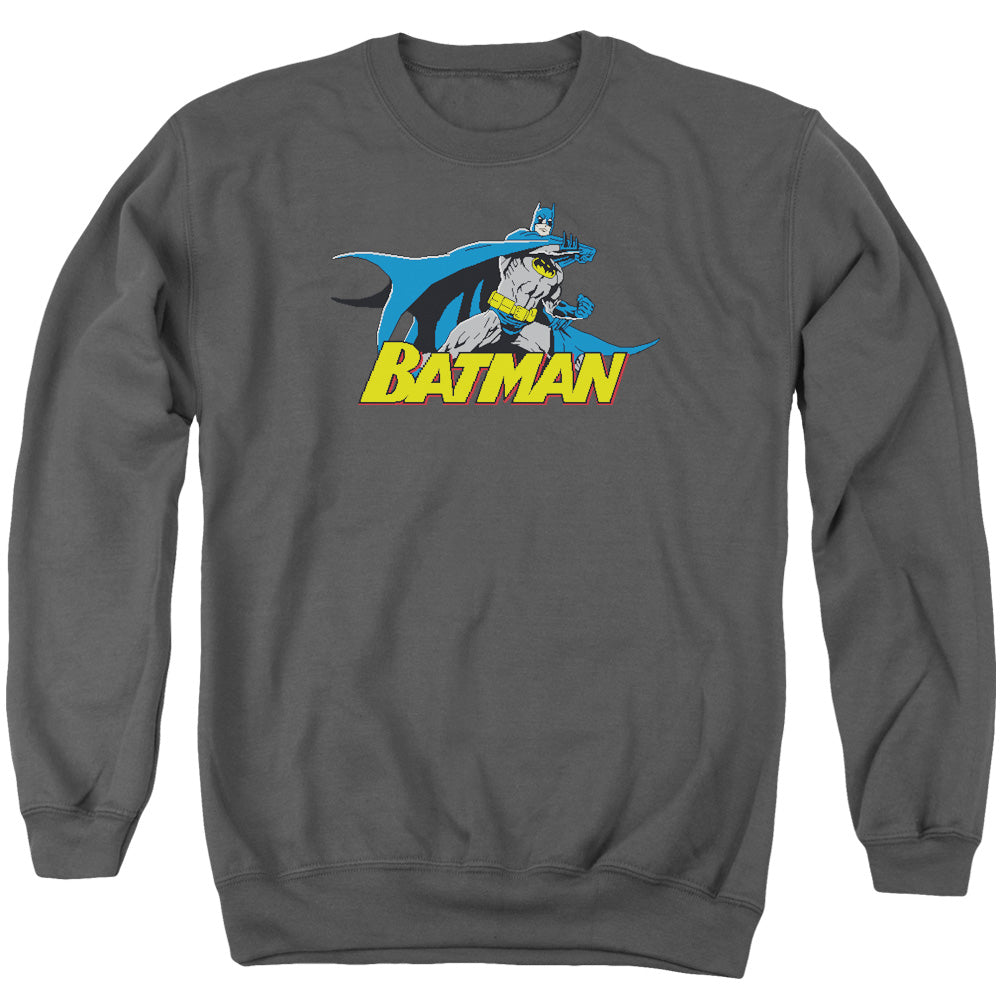 Batman Comics 8 Bit Cape Men's Crewneck 50 50 Poly Long-Sleeve T-Shirt
