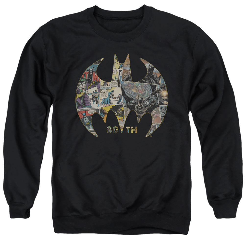 Batman Comics 80Th Shield Men's Crewneck 50 50 Poly Long-Sleeve T-Shirt