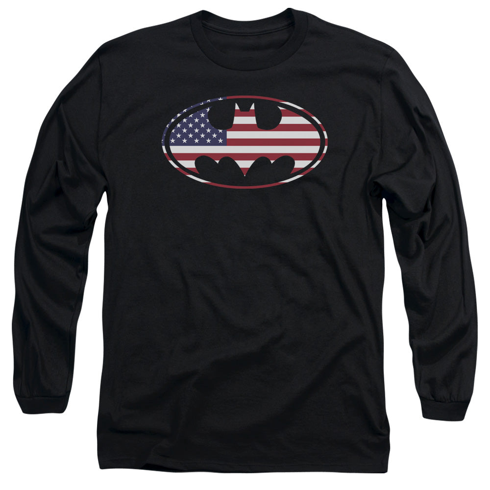 Batman Comics American Flag Oval Men's 18/1 Cotton Long-Sleeve T-Shirt