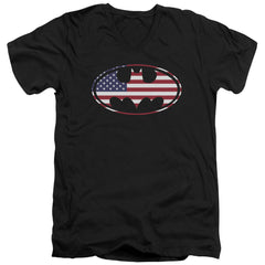 Batman Comics American Flag Oval Men's 30/1 Cotton Slim V-Neck T-Shirt