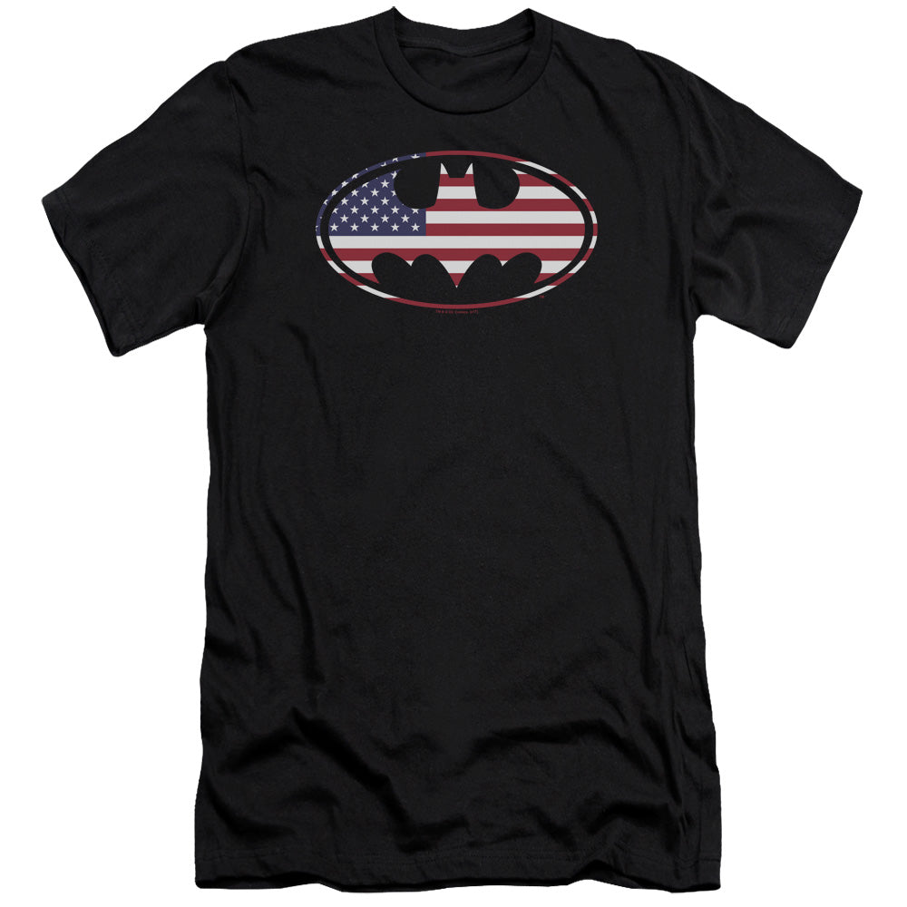 Batman Comics American Flag Oval Men's Ultra-Soft 30/1 Cotton Slim Short-Sleeve T-Shirt