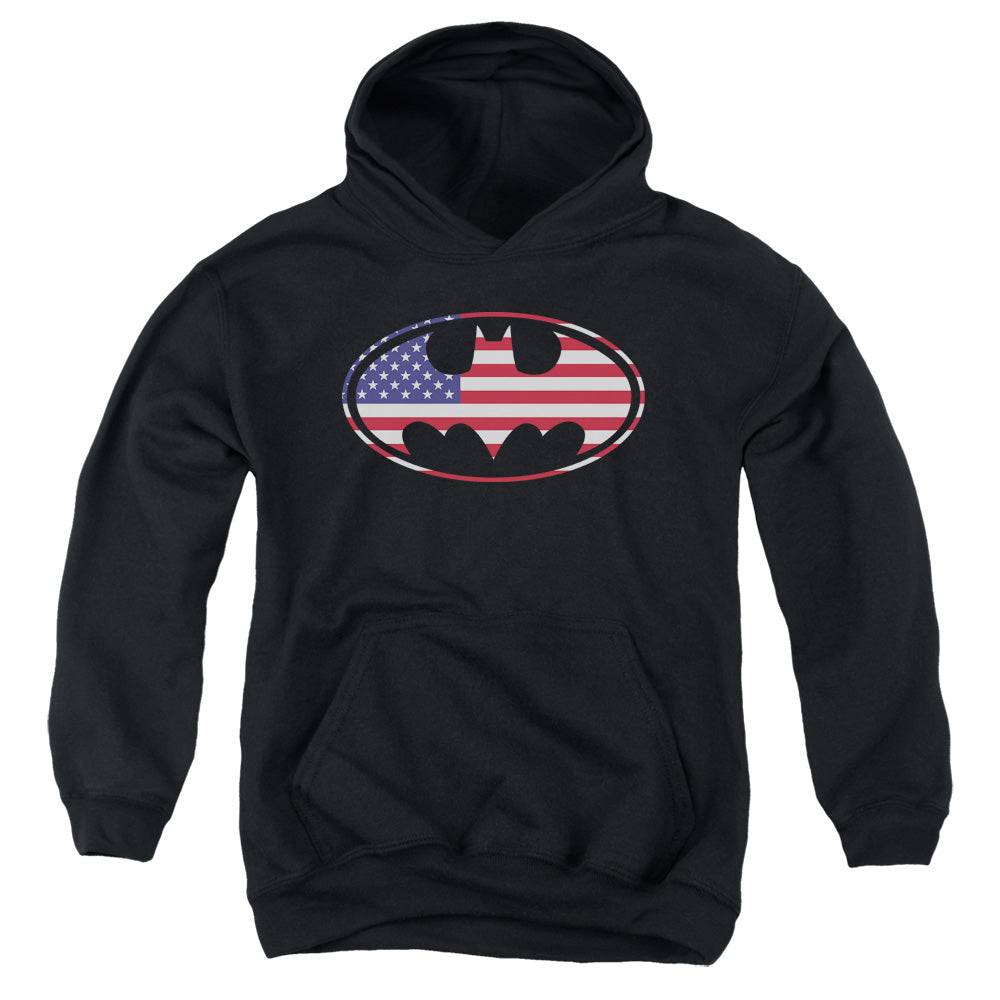 Batman Comics American Flag Oval Youth Cotton Poly Pull-Over Hoodie