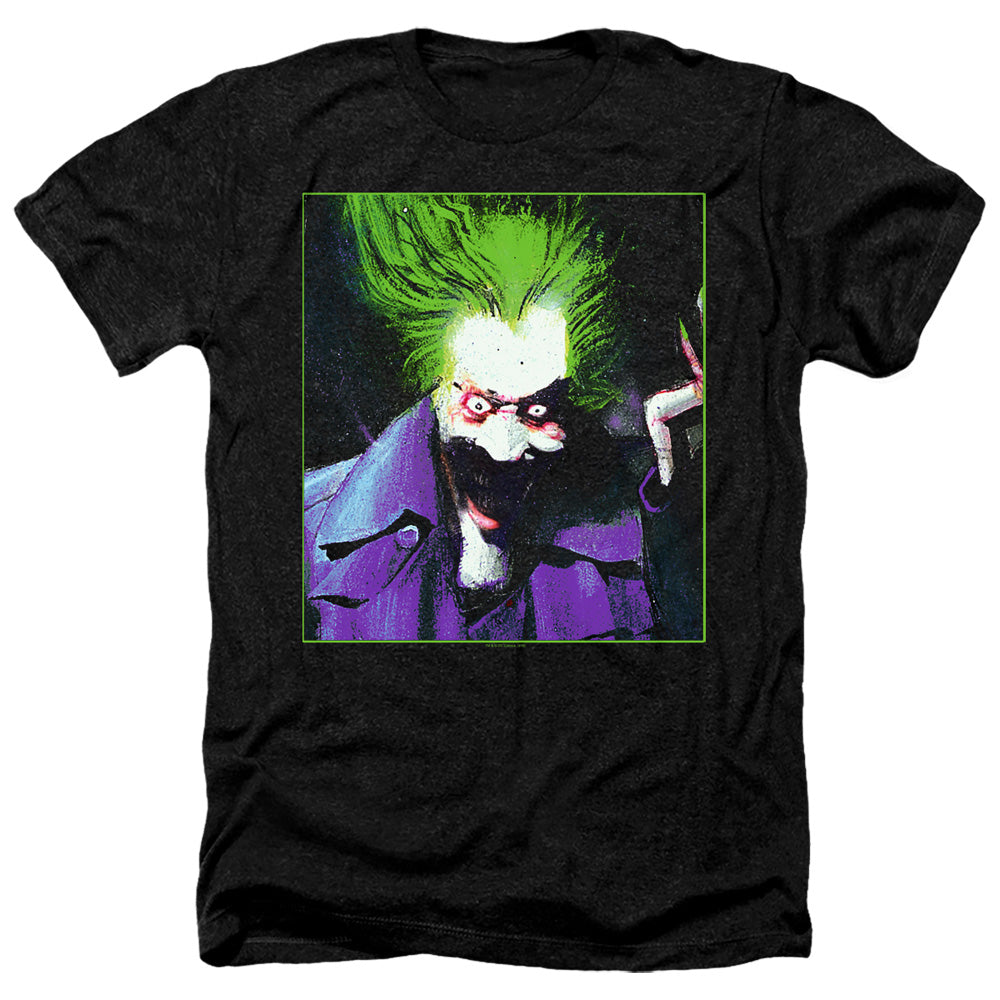 Batman Comics Arkham Asylum Joker Men's 30/1 Heather 60 40 Poly Short-Sleeve T-Shirt
