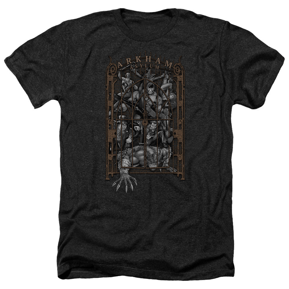 Batman Comics Arkhams Gate Men's 30/1 Heather 60 40 Poly Short-Sleeve T-Shirt