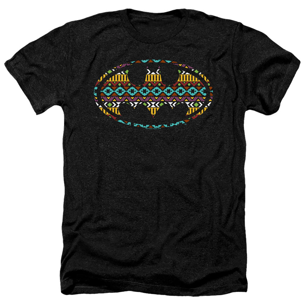 Batman Comics Aztec Fill Men's 30/1 Heather 60 40 Poly Short-Sleeve T-Shirt