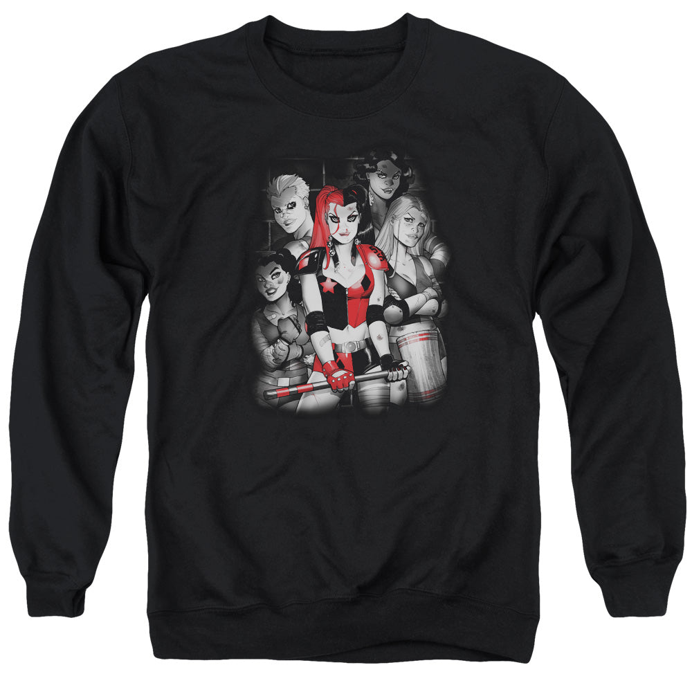 Batman Comics Bad Gals Bw Men's Crewneck 50 50 Poly Long-Sleeve T-Shirt
