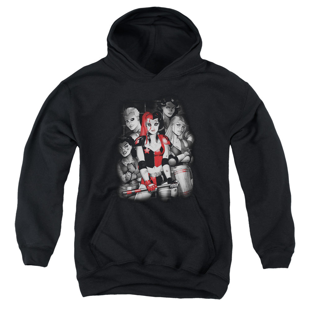 Batman Comics Bad Gals Bw Youth Cotton Poly Pull-Over Hoodie