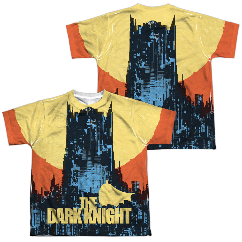 Batman Comics Bat Building (Front/Back Print) Youth Regular Fit Poly Short-Sleeve T-Shirt
