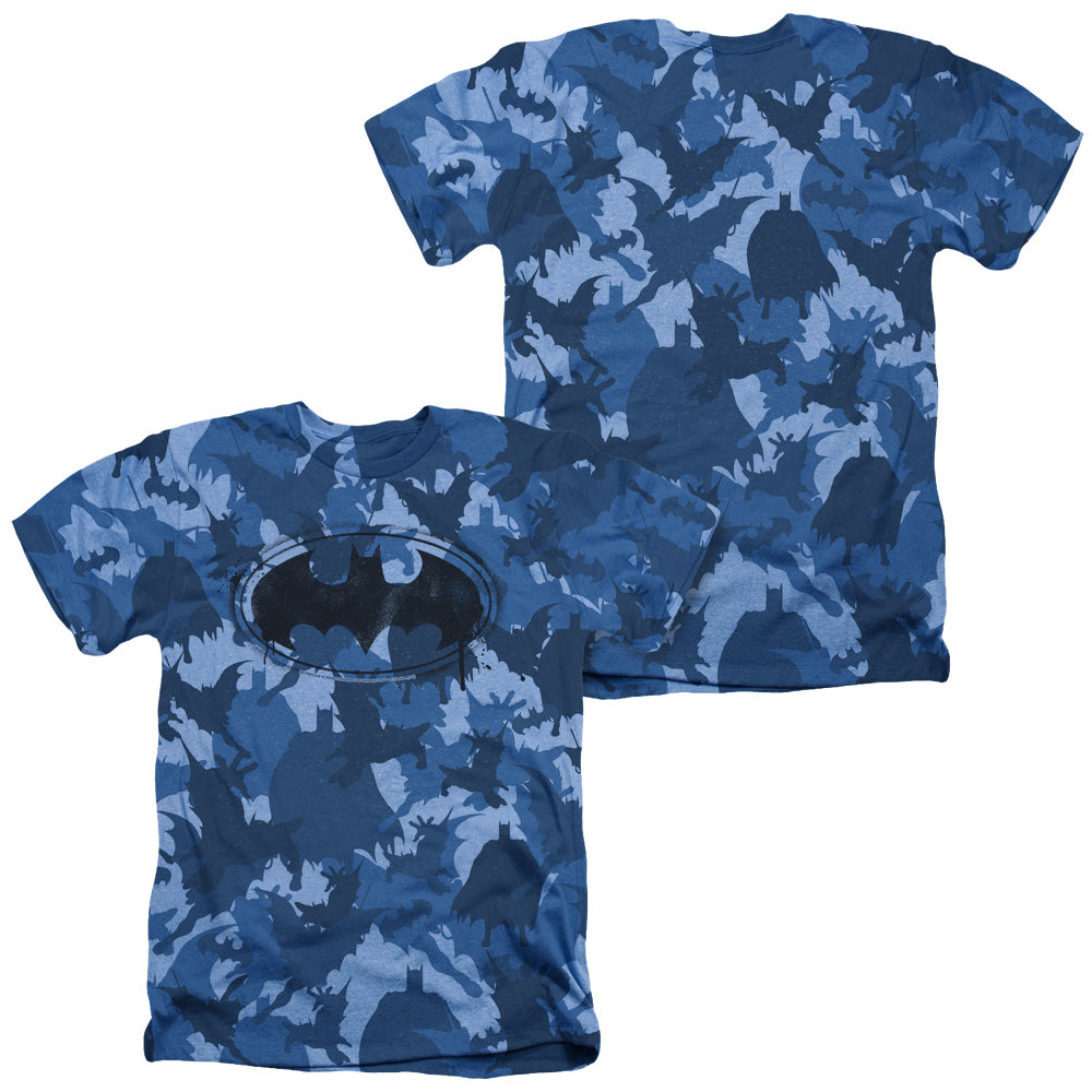 Batman Comics Bat Camo (Front/Back Print) Men's 30/1 Cotton Poly SS Heather T