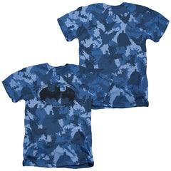 Batman Comics Bat Camo (Front/Back Print) Men's 30/1 Cotton Poly SS Heather T