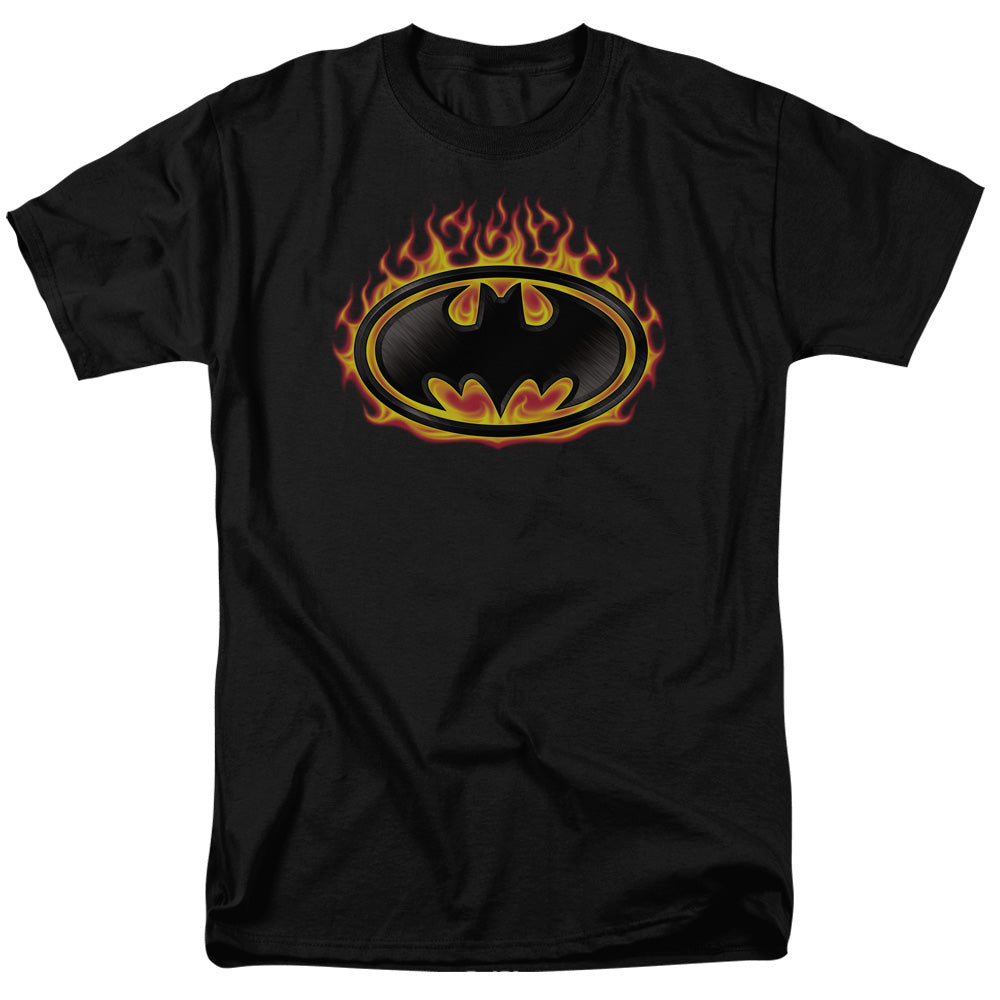 Batman Comics Bat Flames Shield Men's 18/1 Cotton Short-Sleeve T-Shirt