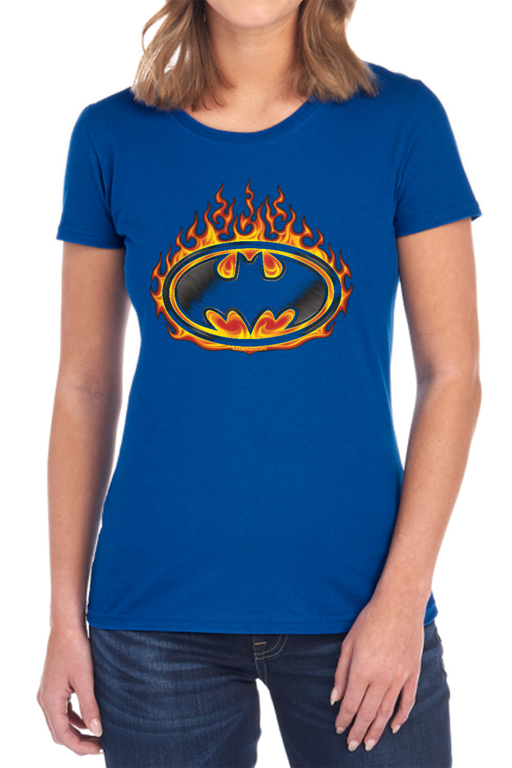 Batman Comics Bat Flames Shield Women's 18/1 Cotton Short-Sleeve T-Shirt