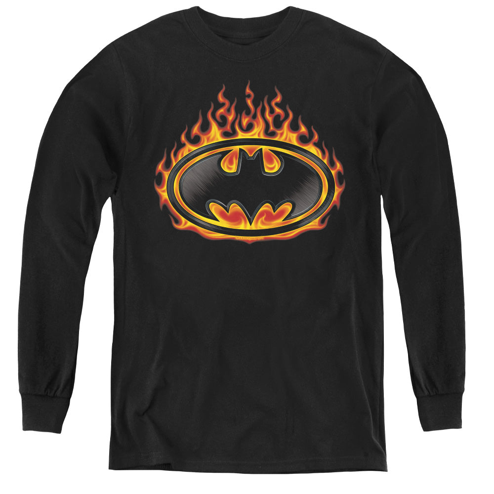 Batman Comics Bat Flames Shield Youth Long-Sleeve T-Shirt