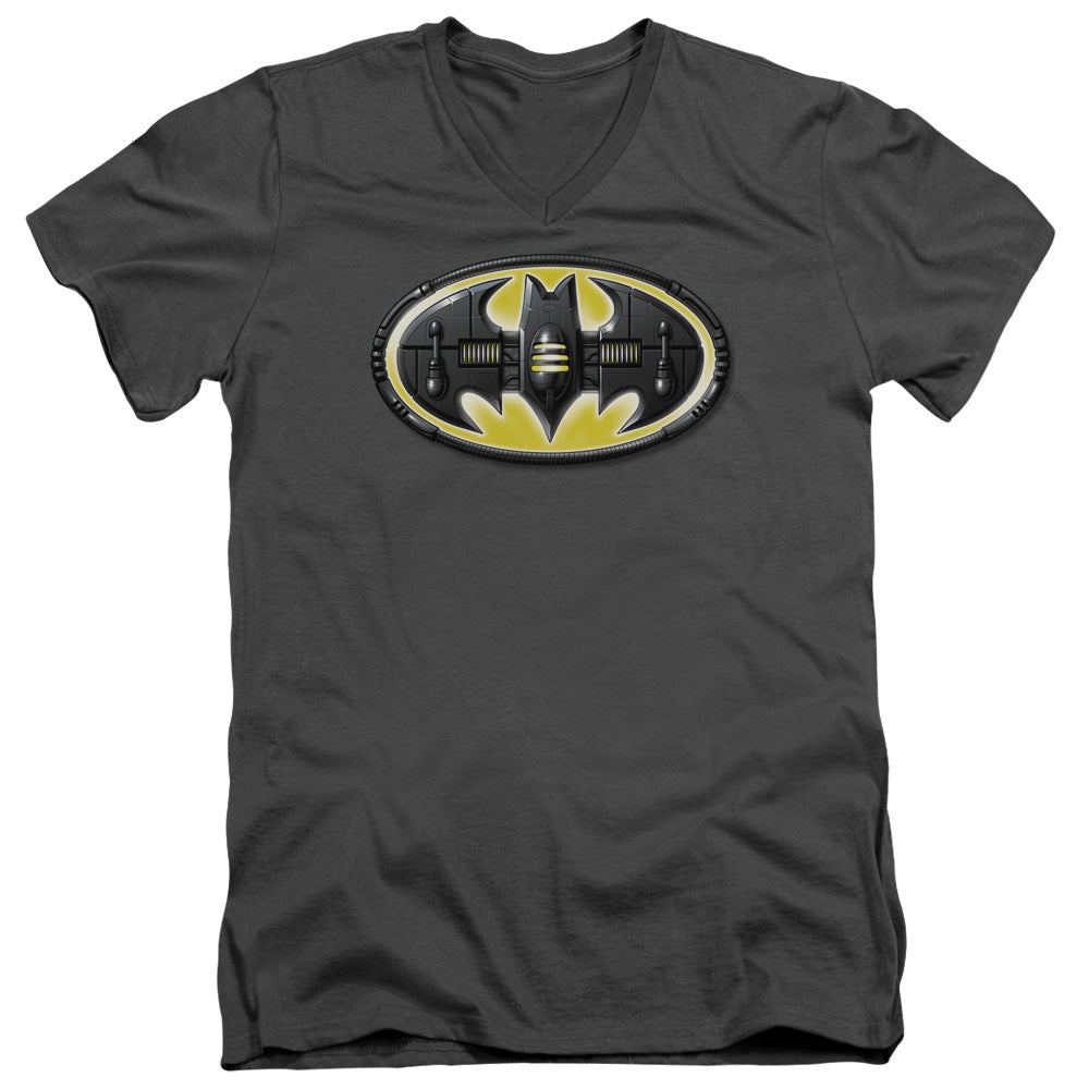 Batman Comics Bat Mech Logo Men's 30/1 Cotton Slim V-Neck T-Shirt