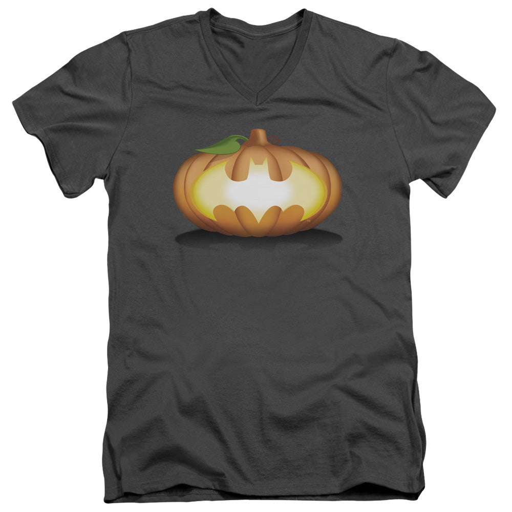 Batman Comics Bat Pumpkin Logo Men's 30/1 Cotton Slim V-Neck T-Shirt