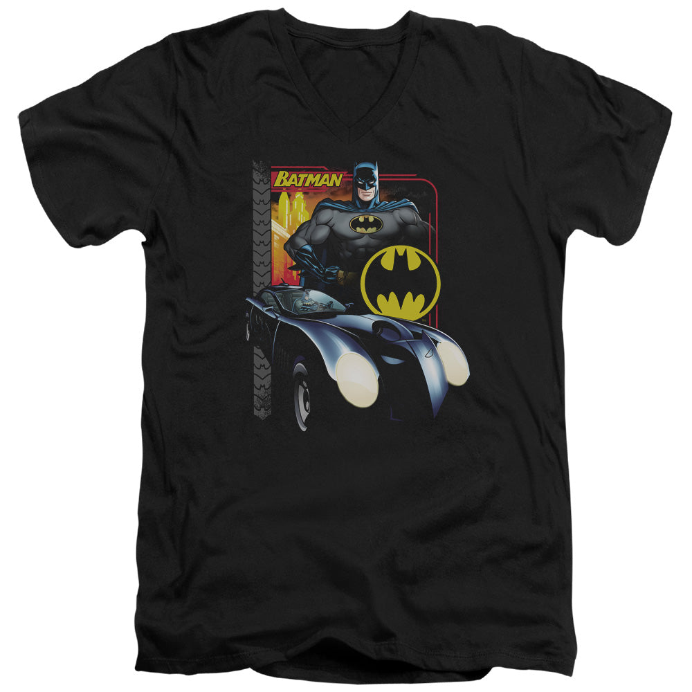 Batman Comics Bat Racing Men's 30/1 Cotton Slim V-Neck T-Shirt