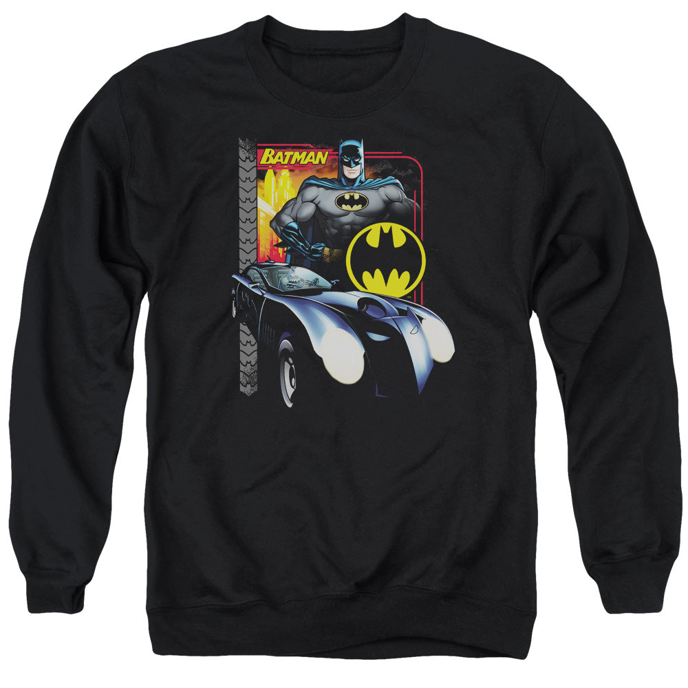 Batman Comics Bat Racing Men's Crewneck 50 50 Poly Long-Sleeve T-Shirt