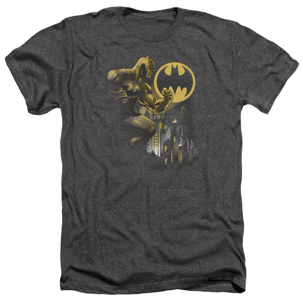 Batman Comics Bat Signal Men's 30/1 Heather 60 40 Poly Short-Sleeve T-Shirt
