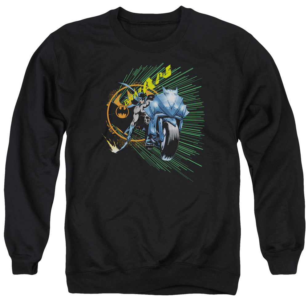 Batman Comics Batcycle Men's Crewneck 50 50 Poly Long-Sleeve T-Shirt