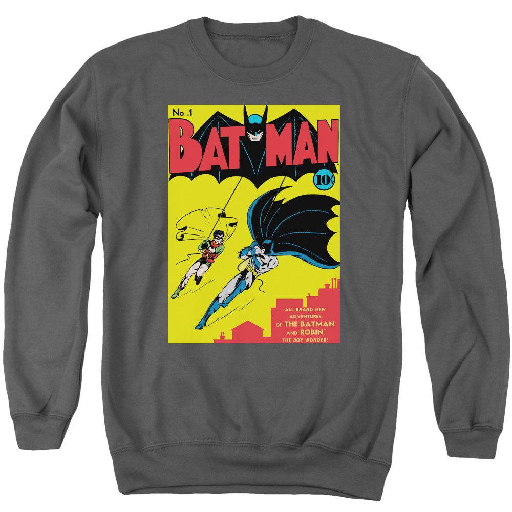 Batman Comics Batman First Men's Crewneck 50 50 Poly Long-Sleeve T-Shirt