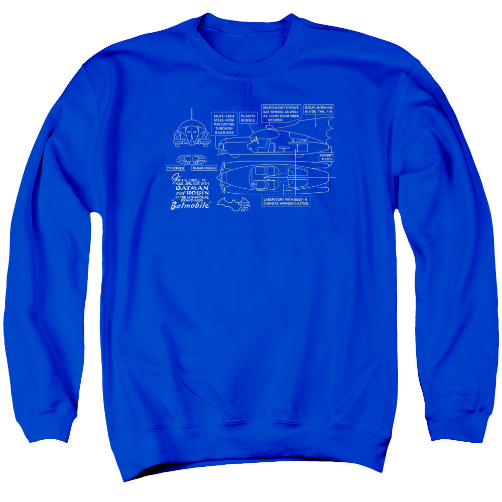 Batman Comics Batmobile Men's Crewneck 50 50 Poly Long-Sleeve T-Shirt