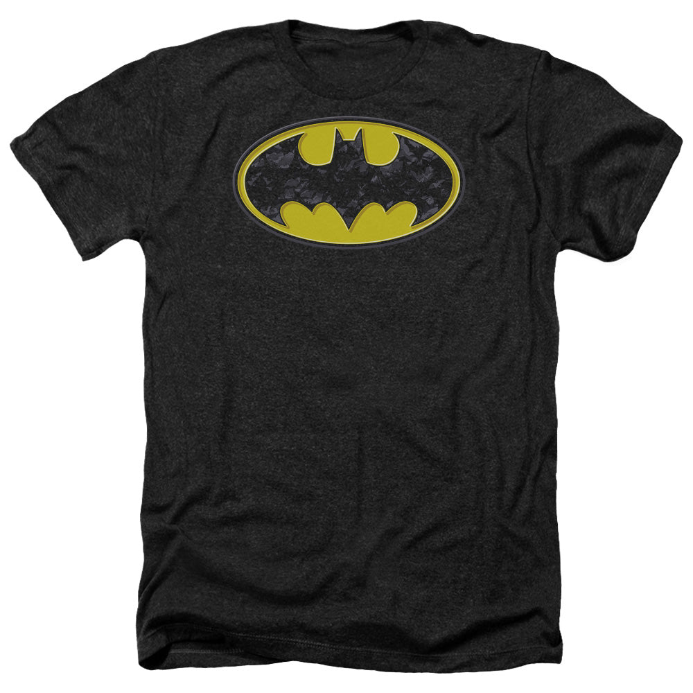 Batman Comics Bats In Logo Men's 30/1 Heather 60 40 Poly Short-Sleeve T-Shirt