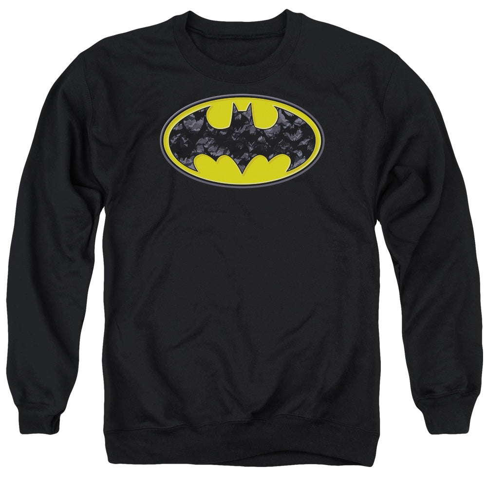 Batman Comics Bats In Logo Men's Crewneck 50 50 Poly Long-Sleeve T-Shirt