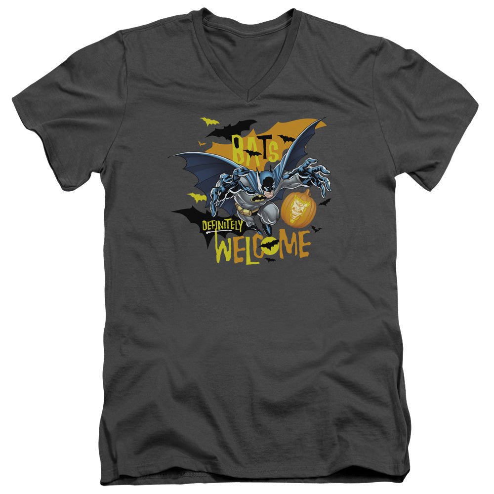 Batman Comics Bats Welcome Men's 30/1 Cotton Slim V-Neck T-Shirt