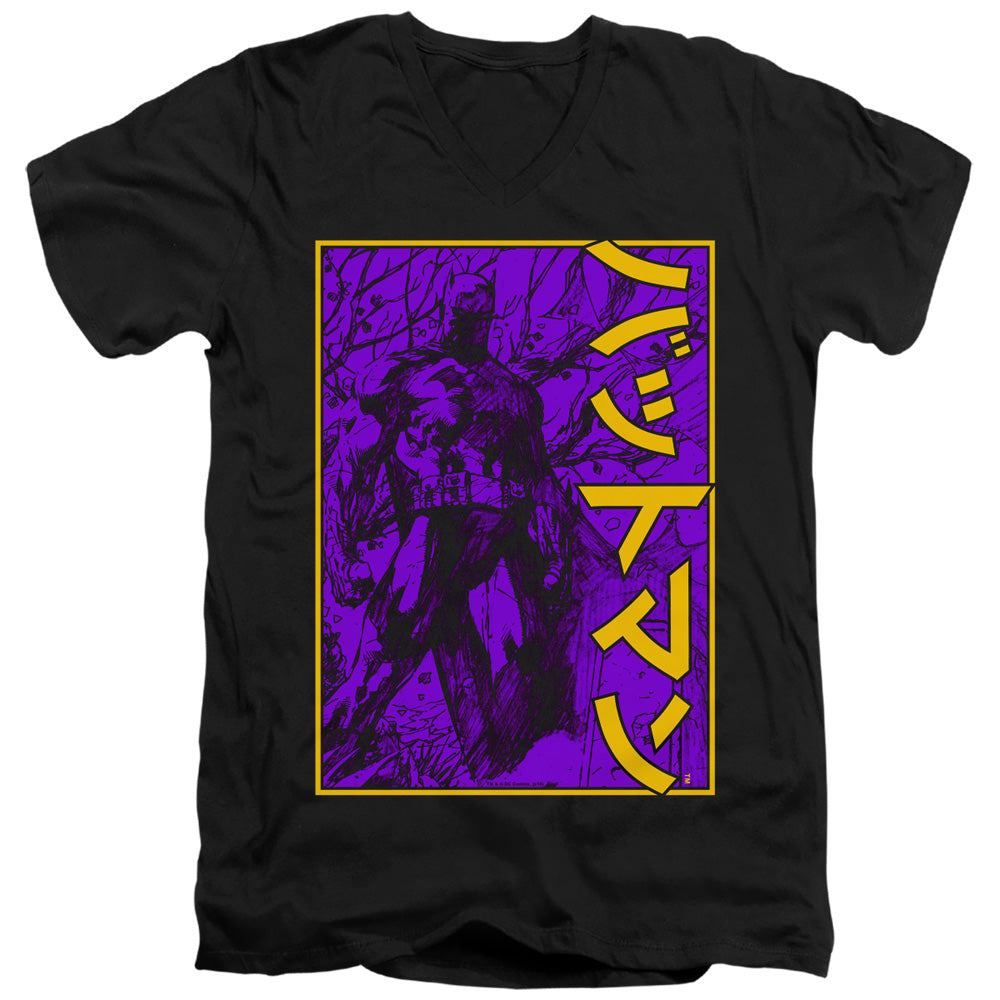 Batman Comics Big Framed Kanji Men's 30/1 Cotton Slim V-Neck T-Shirt
